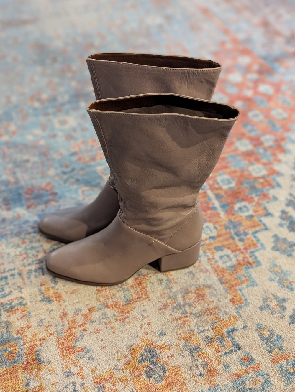 Franco Sarto Jaxine Smokey Taupe Soft Leather Mid Heel Boots Women's 8.5